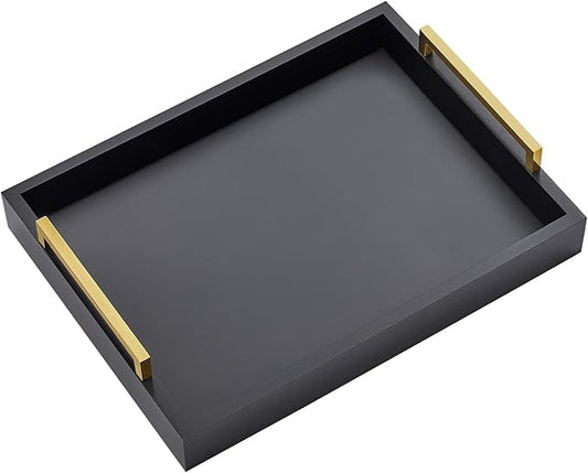 16"x12" Serving Trays with Handles, Black Decorative Serving Tray, Ottoman Trays for, Living Room, Bathroom, and Outdoors Decorative Trays (Black)