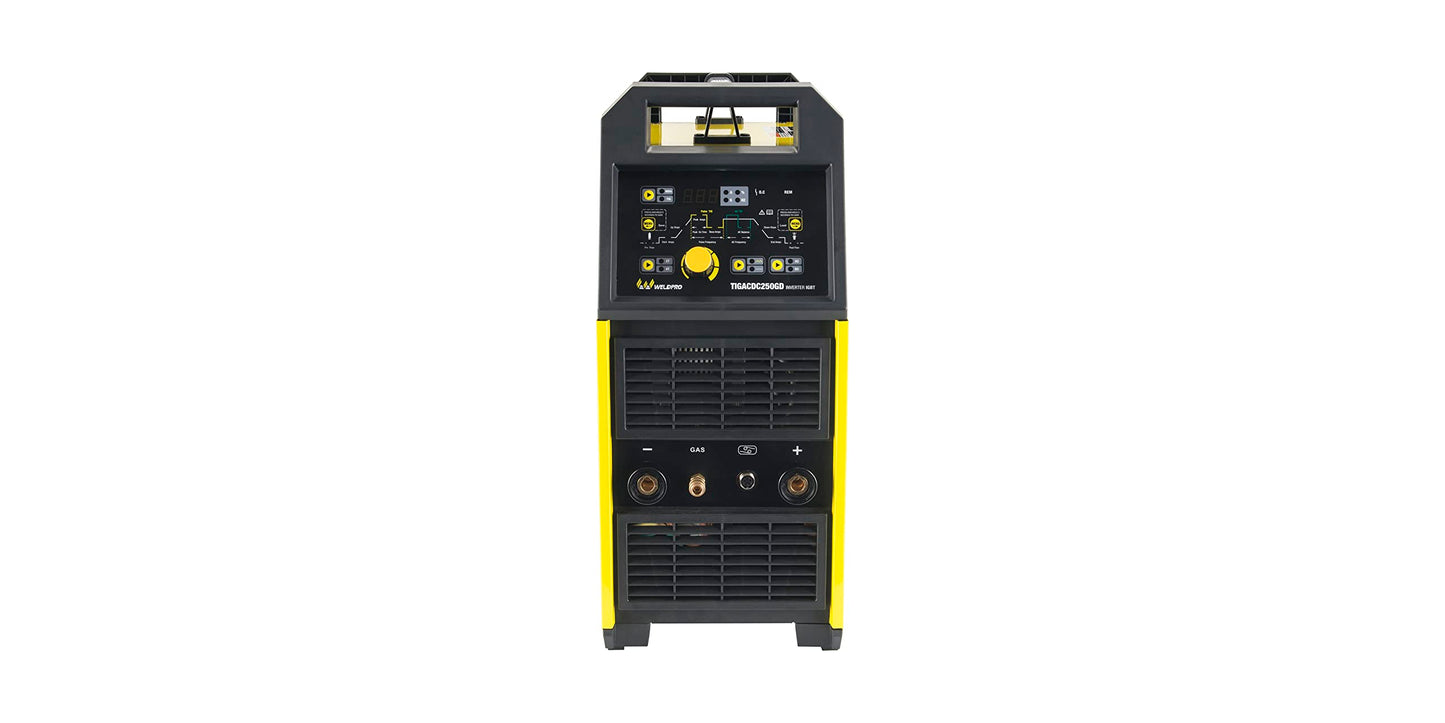 Weldpro Digital TIG ACDC 250GD AC DC 250 Amp Tig/Stick Welder with Pulse Memory function and Tig20 water cooled torch Dual Voltage welding machine