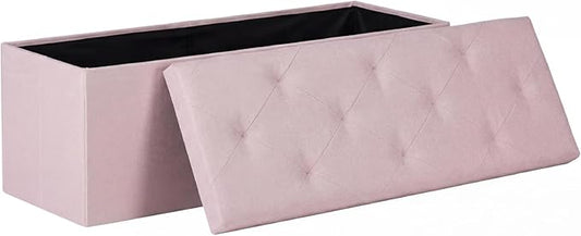 DUMOS 43in Foldable Storage Ottoman Bench, Storage Chest, Large End of Bed Foot Rest Stool with Padded Seat, Bedroom Bench for Living Room, Support 660lbs, Pink