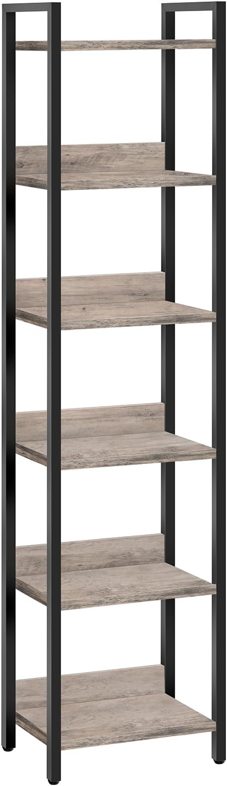 MAHANCRIS Bookshelf, 6-Tier Bookcase, Standing Book Shelf for Small Space, Storage Shelf Organizer, for Living Room, Bedroom, Study, Balcony, Greige and Black BKHG6601