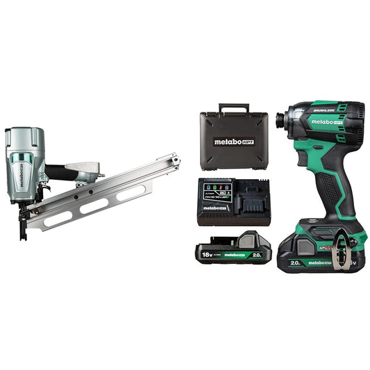 Bundle of Metabo HPT Framing Nailer | NR83A5(S1) + Metabo HPT 18V MultiVolt™ Cordless Triple Hammer BOLT Impact Driver Kit | WH18DC