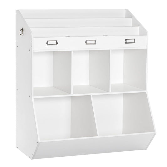 HOOBRO Kids Bookshelf, Toy Organizer and Storage, Bookshelf for Kids, 5 Compartments and 3-Layer Shelves, Bookcase Footboard, for Game Room, Playroom, Nursery, School, White WT34CW01