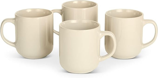 Amazon Basics Glazed Stoneware Coffee Mugs, Ceramic 4-Piece Set, 16 oz, Microwave and Dishwasher-Safe, Ivory