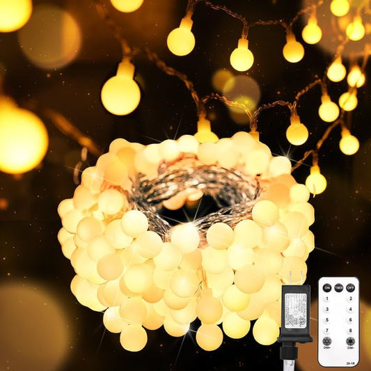 Suddus Globe String Lights - 66ft 200 LED Indoor/Outdoor Fairy Lights with Remote | Warm White