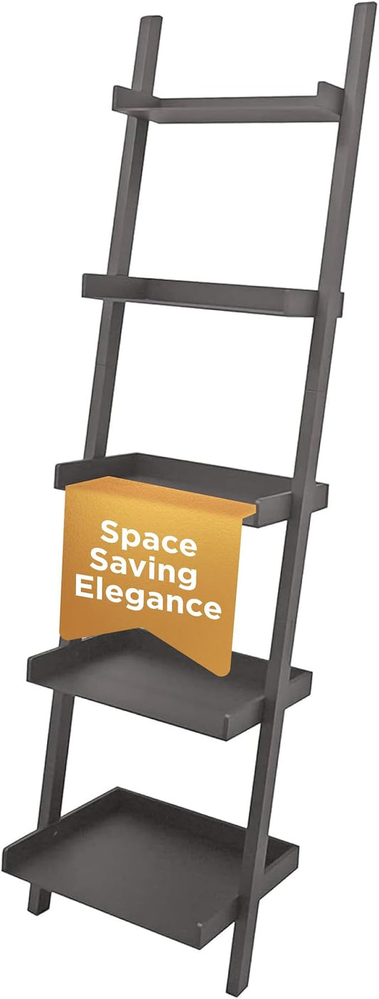 Kiera Grace Providence Hadfield 5 Tier Ladder Shelf, Leaning Bookshelf Storage Rack for Home, Office, 18" x 67", Medium Grey