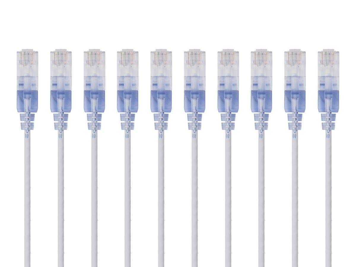 Cat6A RJ45, 550Mhz, 10G, 30AWG, 10-Pack, 5 Monoprice Ethernet Patch Cable - Snagless UTP, Pure Bare Copper Wire, Feet