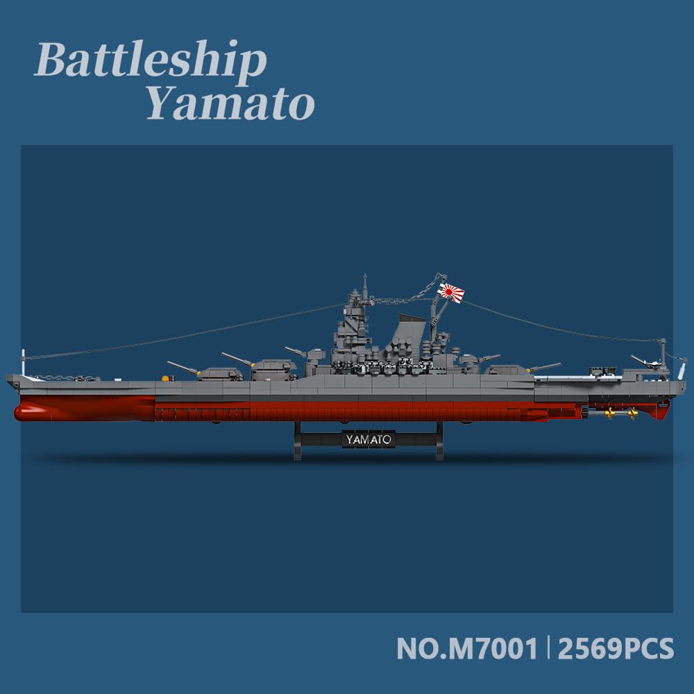 MISINI M7001 1:300 Japanese Yamato Battleship Building Blocks Set, 2569 Pieces WWII Navy Ship MOC Toy, Excellent Battleship Model Building Gift and Collection for Military Enthusiasts and Adults