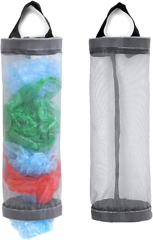 TOGETRUE Plastic Bag Holder, Mesh Grocery Bag Holder Hanging Storage Bag Dispenser (Grey 2 Packs)