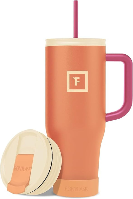IRON °FLASK Co-Pilot Insulated Mug w/Boot, Straw & Flip Cap Lids - Cup Holder Bottle for Hot, Cold Drink - Leak-Proof - Water, Coffee Portable Travel Mug - Dream Sunset, 40 Oz