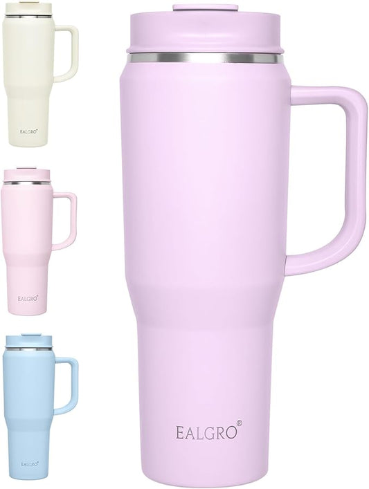 EALGRO 40 oz Tumbler with Handle, Insulated Tumblers with Lid and Straw, Large Metal Sports Water Bottle Jug, Thermal Stainless Steel Travel Coffee Mug Cup, Lavender