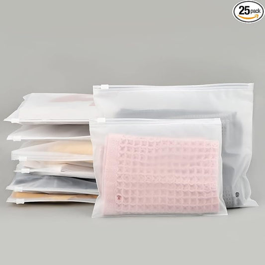 Frosted Zipper Bags for Clothes 25pcs, Plastic Shirt Bags for Packaging T-Shirt, Swimsuit, Bikini, Bathing Suit, 3 Mil, 9.8x7.8" with Vent Holes and Reinforced Sides