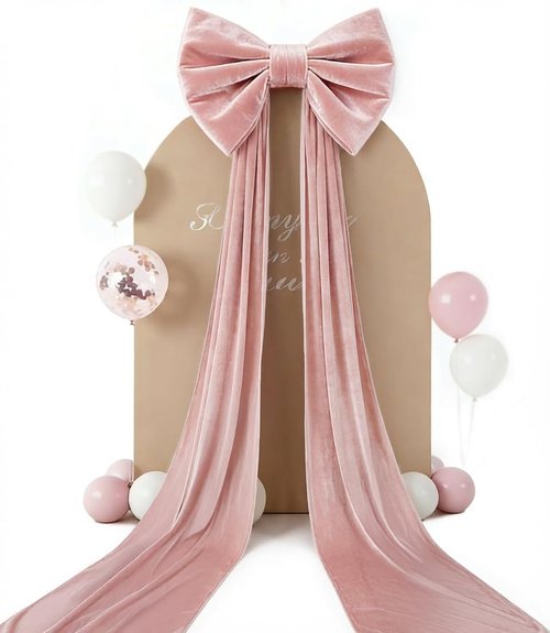 Giant 3D Pink Velvet Bow Decoration - 32"x250" | Elegant Door & Window Accent for Valentine's Day & Christmas