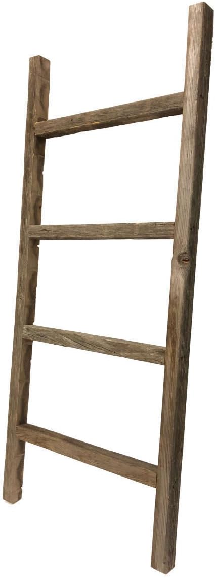BARNWOODUSA Rustic Farmhouse Decorative Ladder - Our 47 inch Ladder can be Mounted Horizontally or Vertically and is Crafted from Upcycled Wood No Assembly Required Weathered Gray