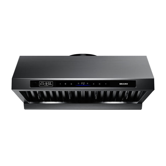 BRANO 30inch Under Cabinet Range Hood with 1200 CFM Power, Stainless Steel Ducted Vent Hood with Voice & Gesture Control, PVD Titanium Plated Finish, 6 Speed, DC Motor(30inch)
