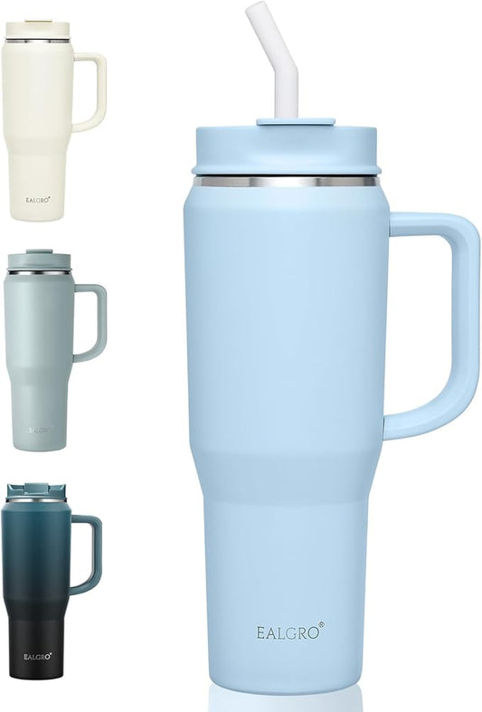 EALGRO 40 oz Tumbler with Handle, Insulated Tumblers with Lid and Straw, Large Metal Sports Water Bottle Jug, Thermal Stainless Steel Travel Coffee Mug Cup, Blue