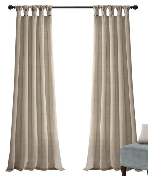 Lush Decor Burlap Knotted Tab-Top Window Curtain Panel Pair, 45"W x 84"L, Dark Linen