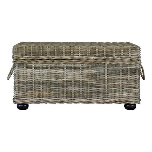 Bowery Hill Wicker & Rattan Storage Trunk, Handmade Solid Mahogany Wood Frame, Tan Finish, 42 in Wide, Lift-Top Spacious Compartment, Farmhouse Style Coffee Table or Storage for Living Room or Bedroom