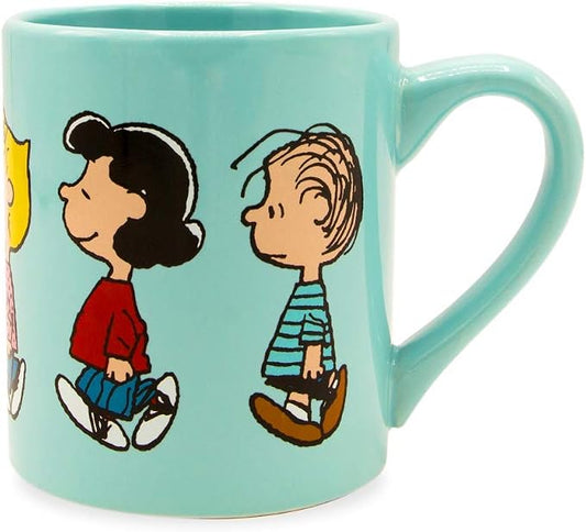 Silver Buffalo Peanuts Group Walk Featuring Charlie Brown, Snoopy, Woodstock, Linus, Sally, and Lucy Ceramic Mug, 14 Ounces