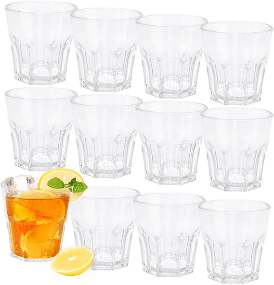 Plastic Drinking Glasses Set of 12, Unbreakable Water Tumbler, Acrylic Plastic Cups, Reusable Kids Drinking Cups for Children Kitchen Cocktail Picnic Party Juice Whiskey Wine (12pc-clear-160ml/5.4oz)