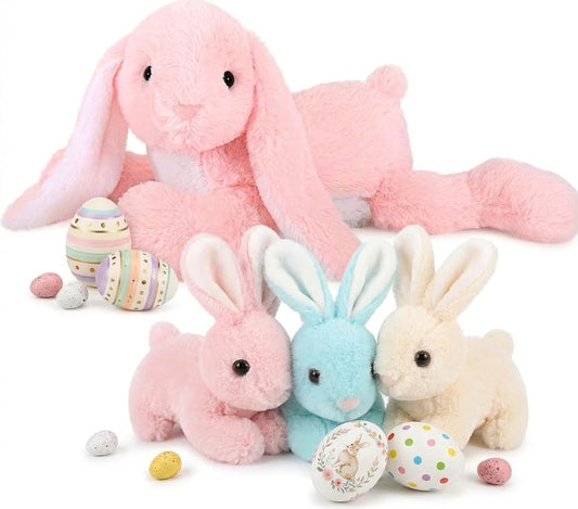 MaoGoLan 4Pcs Giant Bunny Stuffed Animal with 3 Babies Inside, 24" Easter Bunny Plush Toys, Soft and Cuddly Pink Stuffed Rabbit Gift for Kids,Girls,Boys,Teens