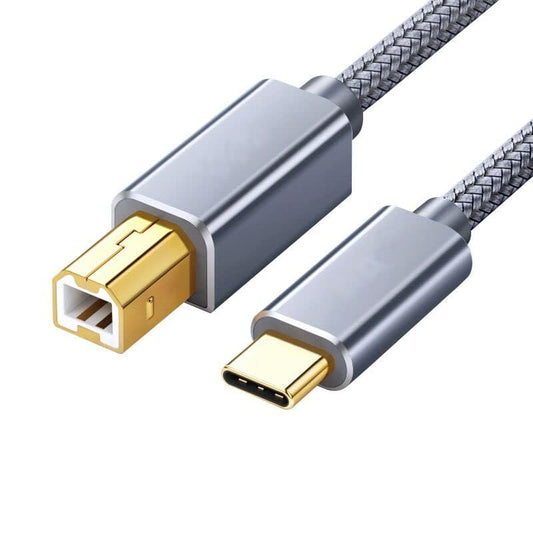 6.5ft USB-B to USB C Printer/MIDI Cable Grey Nylon Braided Cord for MacBook Pro, Air, Yamaha, Casio, Digital Piano