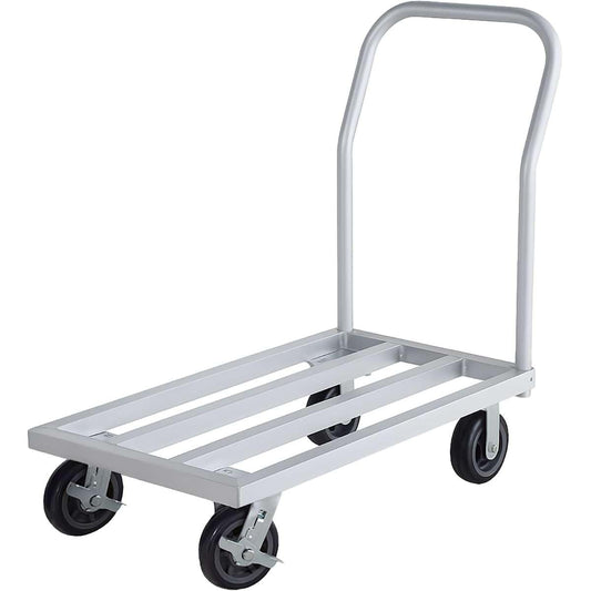 20" x 36" Mobile Aluminum NSF Dunnage Rack - 1600 lb. Capacity with Handle, Heavy-Duty Storage Cart with 6" Casters, Food-Grade Platform Truck for Restaurants, Kitchens, Warehouses