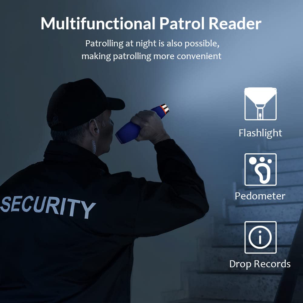 JWM iButton Guard Tour System Security Patrol Wand with Flashlight, Guard Patrol Reader with Alarm Clock and Pedometer, Free Standalone and Cloud Management Software for Commercial Security
