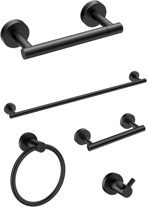 FORIOUS Bathroom Accessories Set - Modern SUS304 Stainless Steel 24-Inch Towel Bar | Matte Black Finish