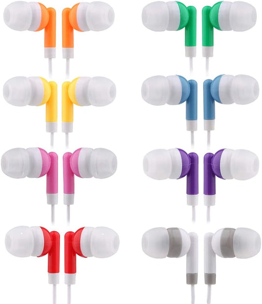 50 Pack (50Mixed) CN-Outlet Kids Bulk Earbud Headphones Multi Colored, Individually Bagged, Wholesale Disposable