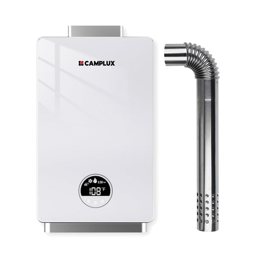 CAMPLUX Tankless Water Heater Natural Gas, 3.18 GPM Up to 3.8 GPM 82,000 BTU On demand Residential Tankless Hot Water Heater Gas Indoor for Mobile Home, Constant Temperature System, White