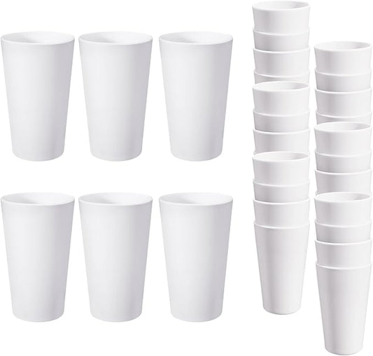 HEYCOME 24 Pcs Unbreakable Plastic Cups Set, 20 oz Reusable Plastic Cups, Stackable Water Tumblers, Drinking Cup for Kitchen, Outdoor, BPA-free, Dishwasher Refrigerator and Microwave Safe, White