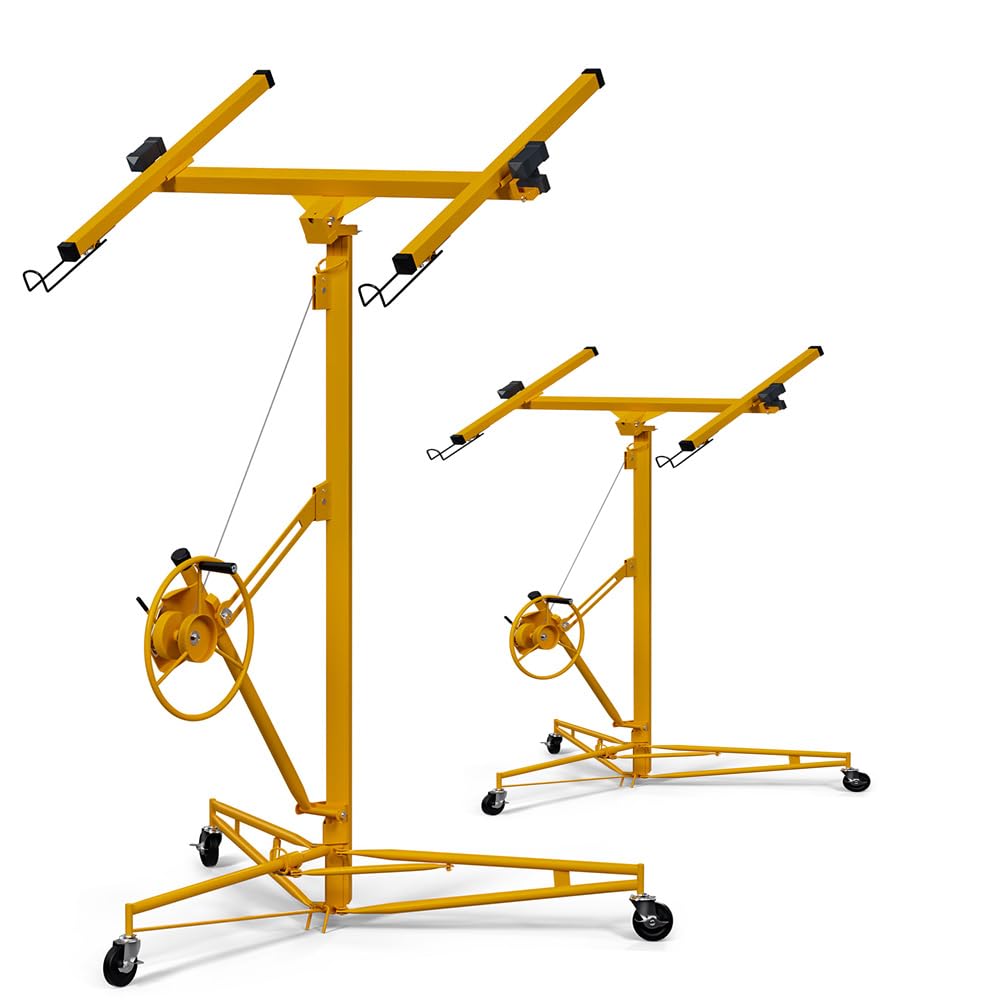 16FT Drywall Lifter Sheetrock Lift, 150 Lbs Capacity Heavy Duty Drywall Lift Panel with 3 Lockable Wheels & 360° Adjustable Telescopic Arm, Drywall Jack Lift for Home Improvement, Yellow