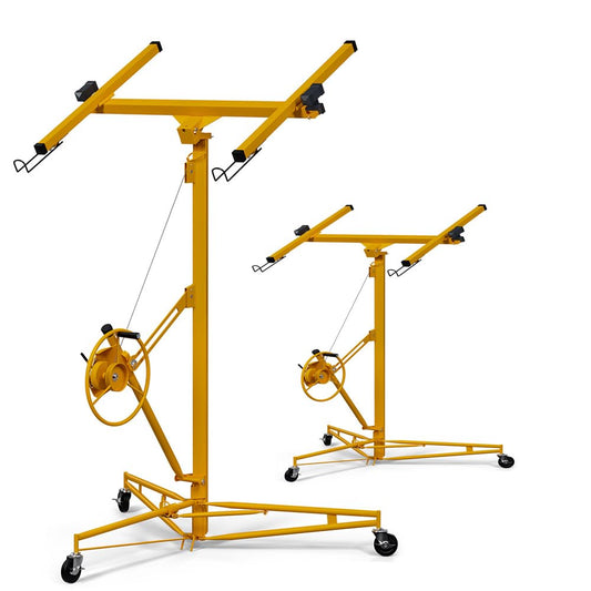 16FT Drywall Lifter Sheetrock Lift, 150 Lbs Capacity Heavy Duty Drywall Lift Panel with 3 Lockable Wheels & 360° Adjustable Telescopic Arm, Drywall Jack Lift for Home Improvement, Yellow