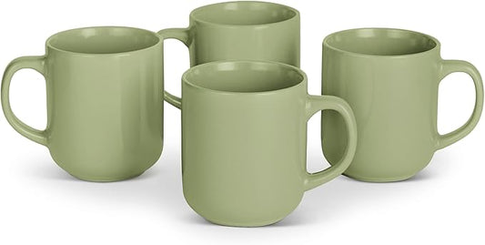 Amazon Basics Glazed Stoneware Coffee and Tea Mugs, Ceramic 4-Piece Set, 16 oz, Microwave, Freezer and Dishwasher-Safe, Stain-Resistant, Olive
