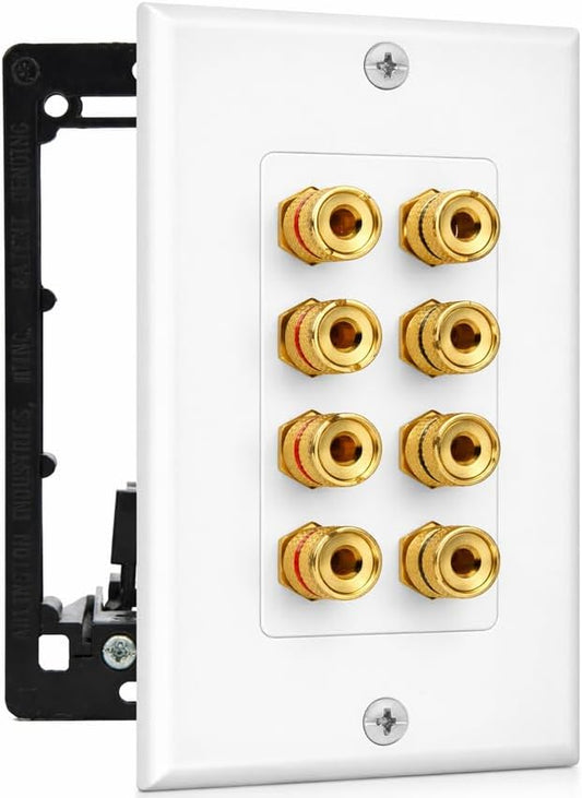4 Setup DIYTECH Speaker Wall Plate, Home Theater Wall Plate, Gold Plated Binding Posts, for Home Theater