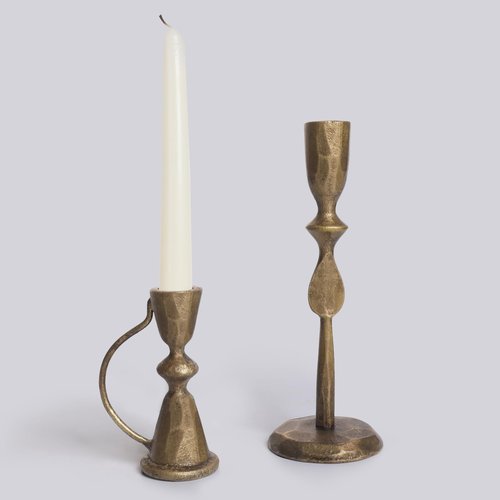 Antique Brass Cast Iron Candle Holders Set of 2 – Vintage Decorative Taper Candlesticks for Table Centerpieces and Home Decor