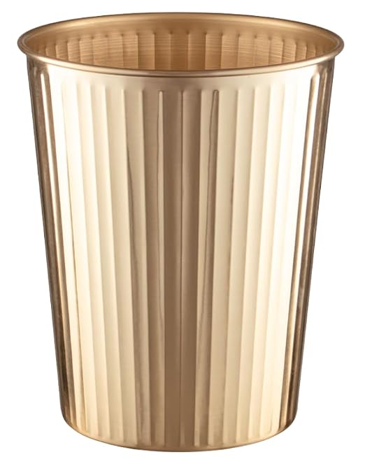 Monarch Abode Metal Bathroom Trash Can â Waste Basket for Bedroom, Office Desk, & Dorm, Handcrafted Ridge Embossed, Durable Decorative Brushed Gold Small Trash Can Bathroom Garbage Bin Wastebasket