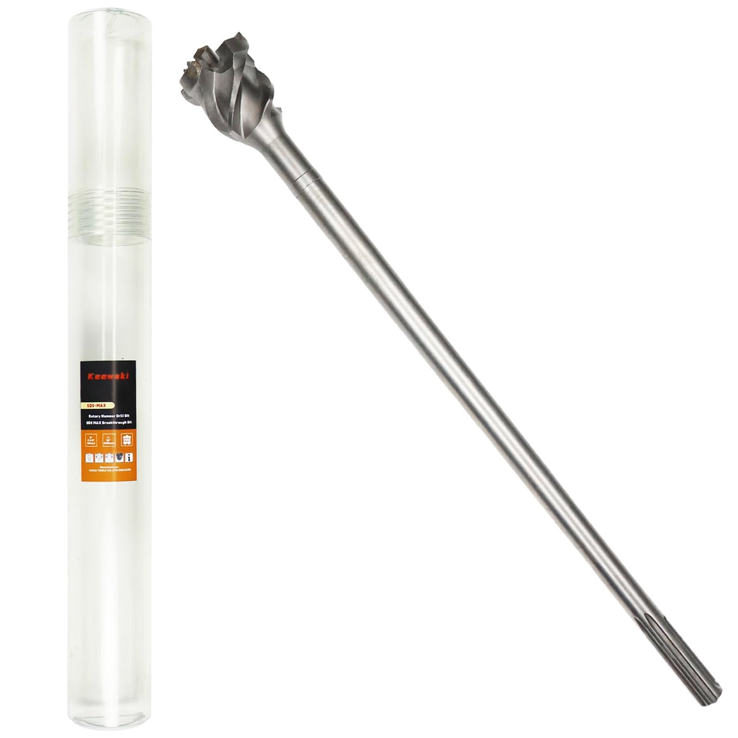 Keewaki Breakthrough Bit – SDS-max Thru-Hole Rotary Hammer Bit, 2-3/4"x24", Heavy-Duty Concrete Core Bit for Masonry and Brick, Includes Storage Tube