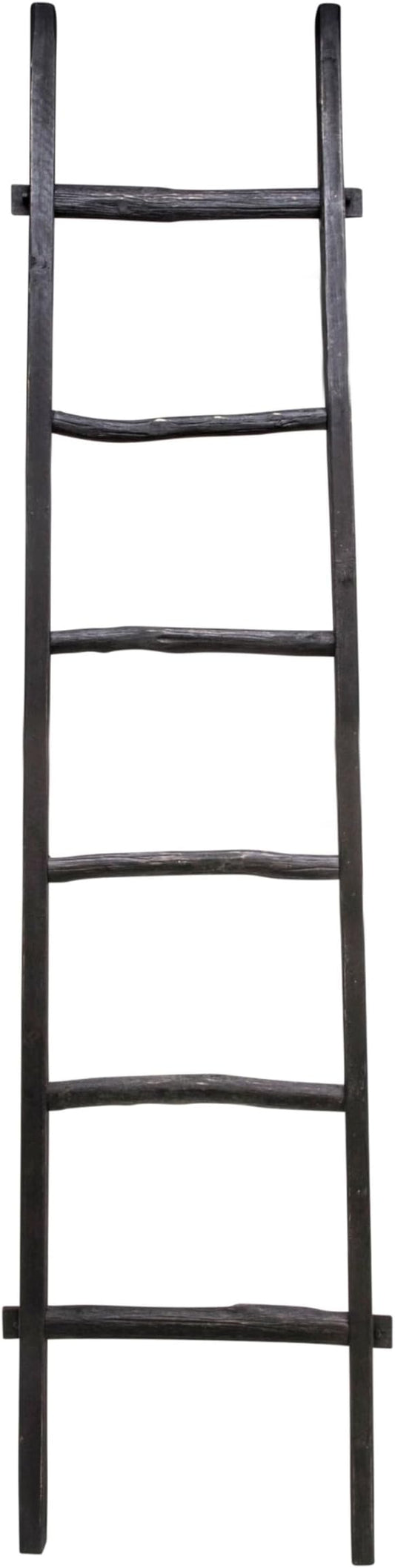 Decorative Vertical Ladder with Towel Rack Design for Blankets - Slim Storage Stand with Hooks for Bedroom or Living Room - Classic Textile Display Accent for Home Decor Ladder - 76", Black