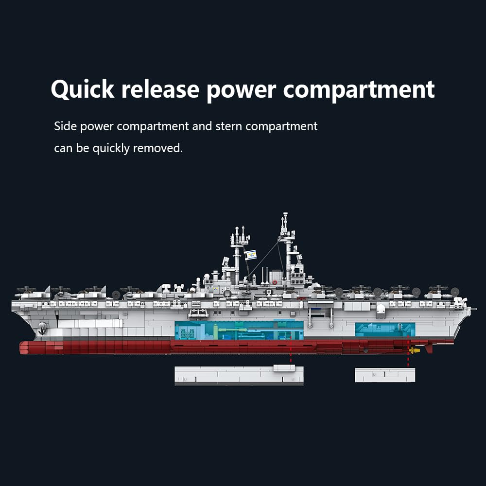 MISINI M7024 US Navy Warship Building Brick Set, 1:300 Military Series Wasp-Class Amphibious Assault Ship, 5220 Pieces Aircraft Carrier Collector's Toy, Displayable MOC Adult Battleship Gift