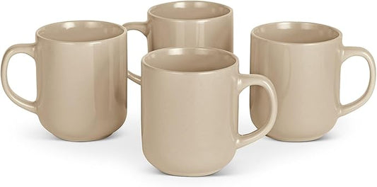 Amazon Basics Stoneware Coffee Mugs, 16 oz, 4-Piece Set, Gloss-Glazed, Stain-Resistant, Microwave, Freezer and Dishwasher-Safe, Linen Gray