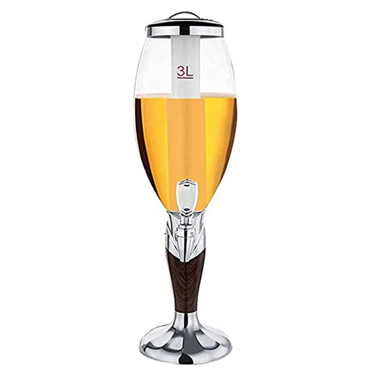 3L Beer Tower Dispenser with Ice Cooling, LED Light, and Tap, Ideal for Parties, Bars, and Home Use – Transparent Column with Clear Scale, Gold(Silver)