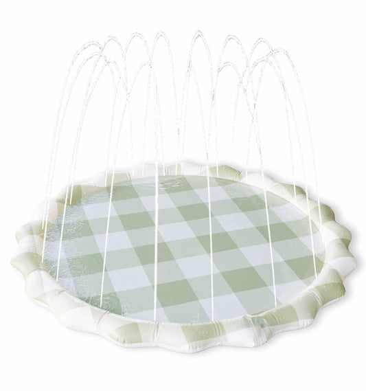 Neutral Gingham Splash Pad for Kids - Outdoor Sprinkler for Kids & Toddlers, Water Mat Sprinkler Toy-Splash Pool 67in