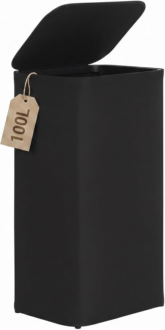 DOKEHOM 100L Laundry Hamper with Lid, Large Collapsible Laundry Basket with Removable Mesh Liner Bag, Collapsible Clothes Sorter for Bedroom, Bathroom, College Dorm, Black