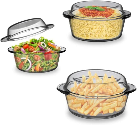 Ums Glass Casserole Set - 6-Piece Borosilicate Bakeware with Lids | Oven & Microwave Safe