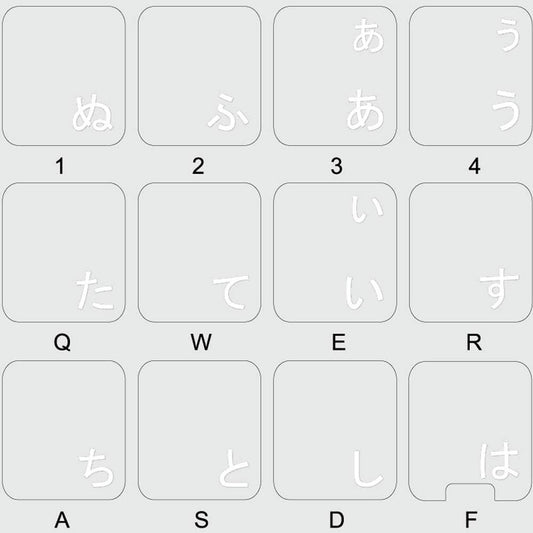 4Keyboard Japanese Hiragana Keyboard Stickers with White Lettering ON Transparent Background