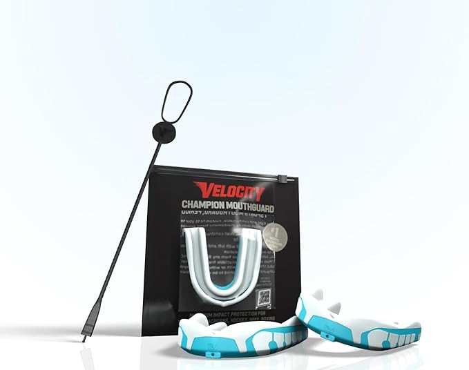 Velocity Champion Youth Mouthguard, 2 Pack, Royal & White - for Ages 11 to 18 - Ideal for Lacrosse, Football, Hockey, Basketball, Soccer, Boxing, Martial Arts, Field Hockey, and More