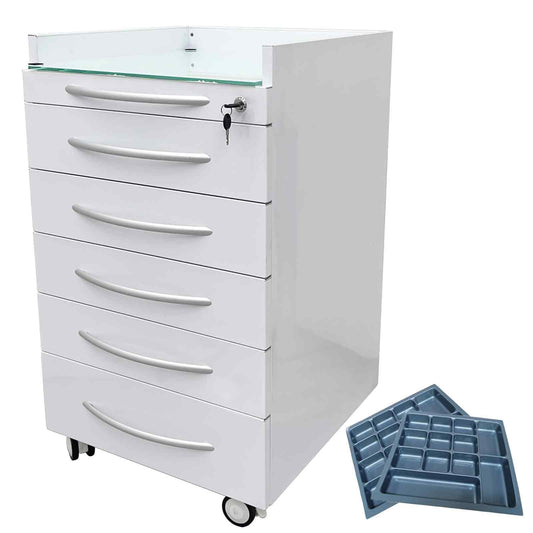 BEILOCKERY Dental Special Storage Cabinet, Stainless Steel Laminate Dental Cabinet Mobile Cart with 5 Drawers and ABS Partition, Lockable Moving Side Cart with Wheels