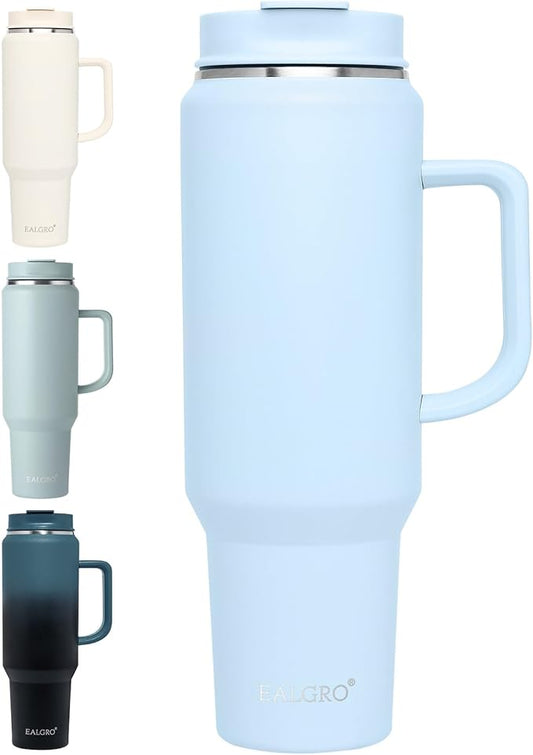 EALGRO 50 oz Tumbler with Handle, Insulated Tumblers with Lid and Straw, Large Metal Sports Water Bottle Jug, Thermal Stainless Steel Travel Coffee Mug Cup, Blue