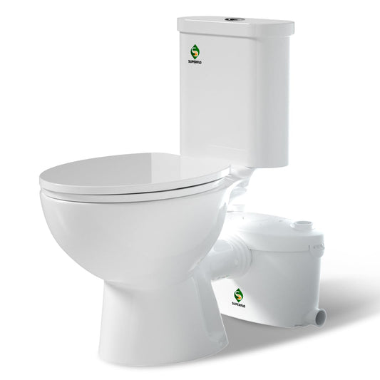 600W Macerating Toilet for Basement,Upflush Toilet System Connect Dual Flush & Rear Outlet Toilet, Sink & Tub,included Toilet Bowl, Water Tank & Macerator Pump SUPERFLO